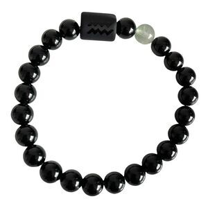 Aquarius Zodiac Beaded Bracelet Black Onyx Obsidian Fluorite Unisex, New